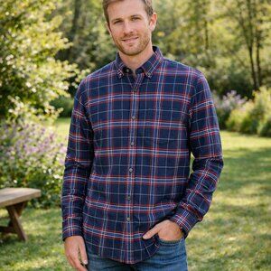 Club Monaco SZ M Cotton Slim Fit Heavy Weight Flannel Button Down Shirt Plaid